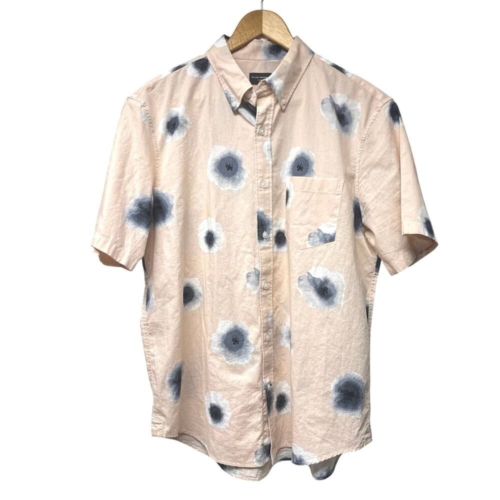 Club Monaco Men’s L Slim Fit Shirt Abstract Floral Print Short Sleeve Button Up